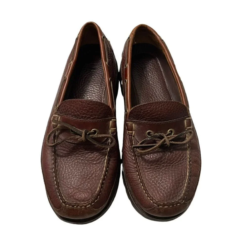 L.L. Bean Mens Brown Leather Allagash Academia Y2K Slip On Loafer Shoes Size 9